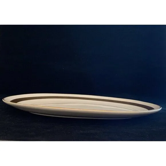 Flintridge China Huntington Oval Serving Platter 14" Gold Band California MCM - Picture 2 of 8